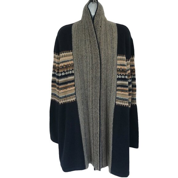 CJ Banks Large Open Front Long Line Cardigan Knit Sweater Drape Blue Stripe Boho - Picture 7 of 10